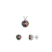 Load image into Gallery viewer, Sterling Silver Rhodium Plated Rainbow Topaz CZ Round Set