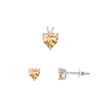 Load image into Gallery viewer, Sterling Silver Rhodium Plated Heart Solitaire Champagnge CZ Set