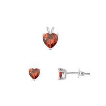 Load image into Gallery viewer, Sterling Silver Rhodium Plated Heart Solitaire Garnet CZ Set