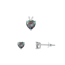 Load image into Gallery viewer, Sterling Silver Rhodium Plated Heart Solitaire Rainbow Topaz CZ Set
