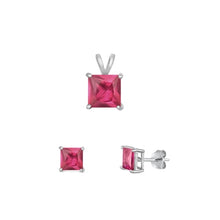 Load image into Gallery viewer, Sterling Silver Rhodium Plated Ruby CZ Set
