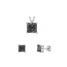 Load image into Gallery viewer, Sterling Silver Rhodium Plated Rainbow Topaz CZ Set