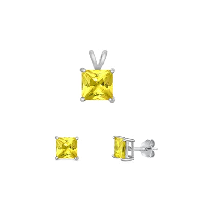 Sterling Silver Rhodium Plated Yellow CZ Set