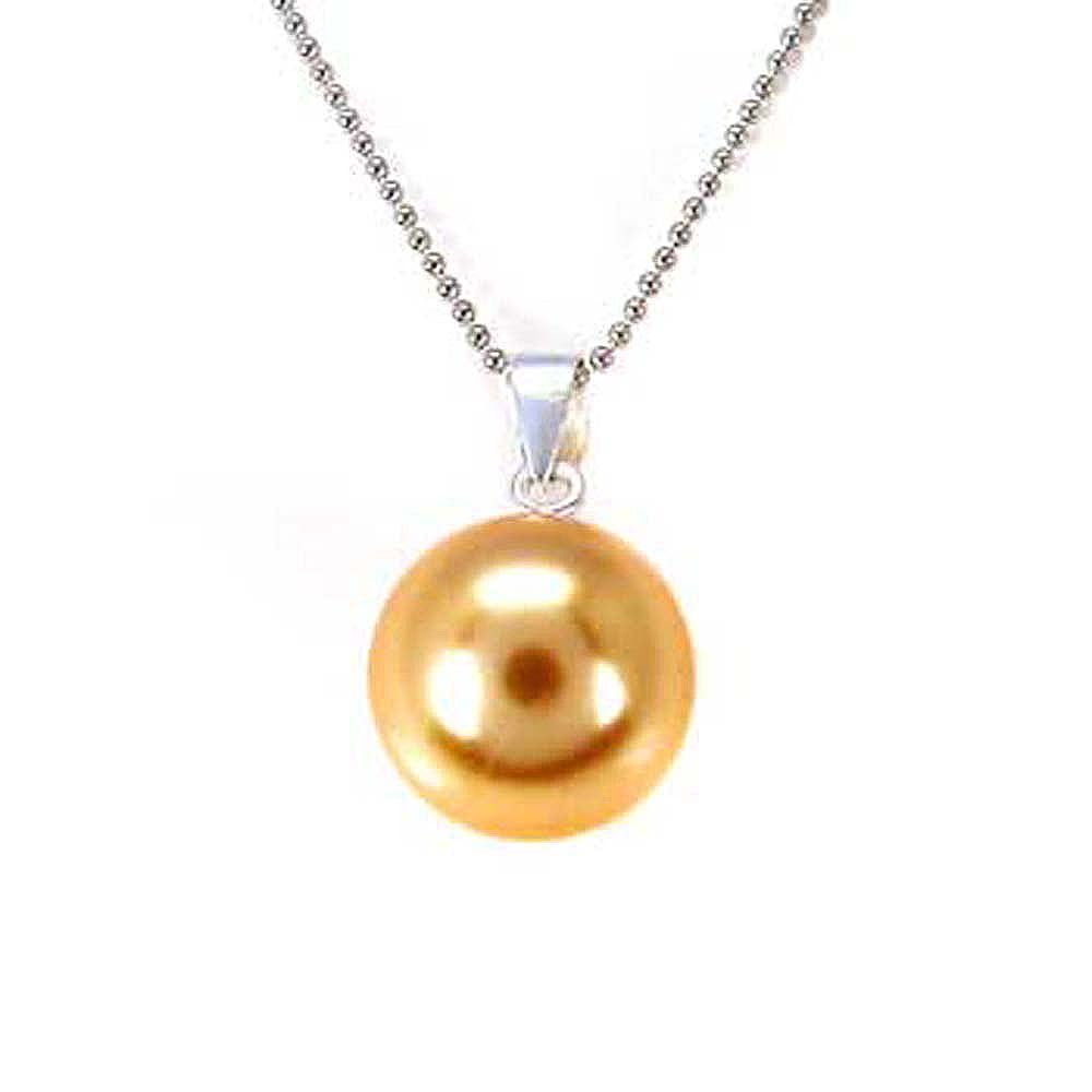 Sterling Silver 12mm Golden Yellow Pearl Pendant