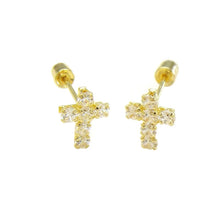 Load image into Gallery viewer, 14K Gold Cubic Zirconia Cross With Screw-Back Stud Earrings