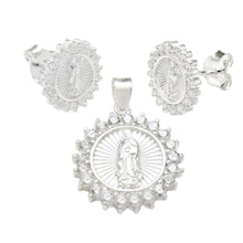 Load image into Gallery viewer, Sterling Silver Lady Of Guadalupe With Cubic Zirconia Earrings And Pendant Set