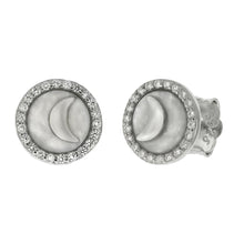 Load image into Gallery viewer, Sterling Silver Crescent Moon On Pearl Shell With CZ Stud Earrings - silverdepot