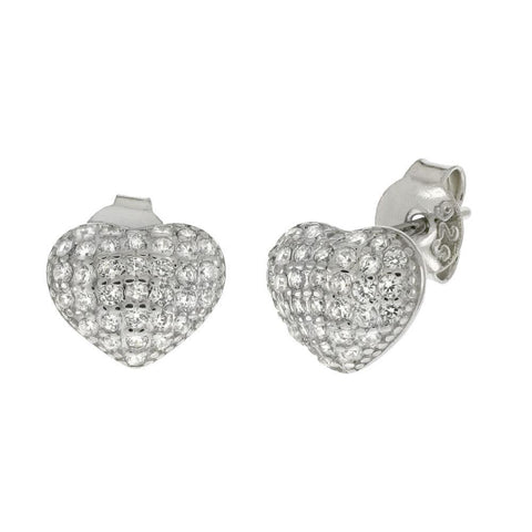 Sterling Silver Heart Micro Pave Cubic Zirconia Stud Earrings