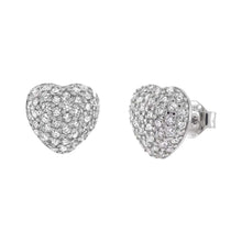 Load image into Gallery viewer, Sterling Silver Micro Pave Cubic Zirconia Heart Stud Earrings