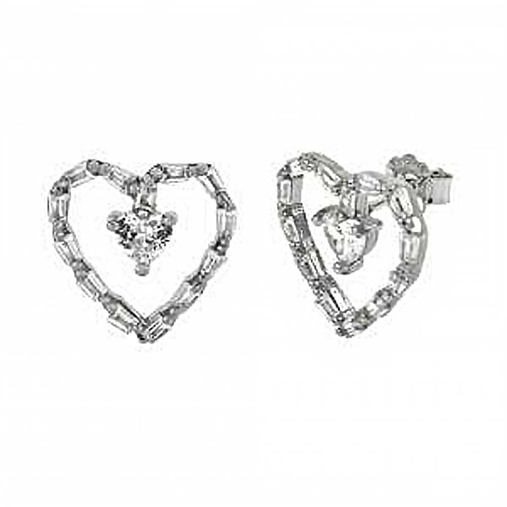 Sterling Silver Heart Shape Trapezoid Cubic Zirconia Earrings