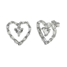 Load image into Gallery viewer, Sterling Silver Heart Shape Trapezoid Cubic Zirconia Earrings