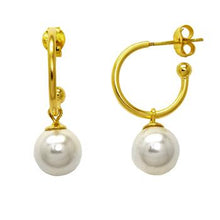 Load image into Gallery viewer, Sterling Silver 8.5mm Pearl Drop Gold Plated Hoop Earrings