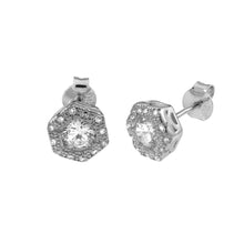 Load image into Gallery viewer, Sterling Silver Hexagon Halo CZ Stud Earrings Diameter-7mm