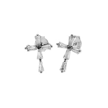 Load image into Gallery viewer, Sterling Silver Tapered Baguette CZ Cross Stud Earrings Width-8.3mm, Height-12.7mm