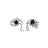 Sterling Silver Tearing Eyes CZ Earrings Width-12.3mm, Height-13mm