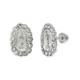 Sterling Silver Lady of Guadalupe Screw Back With Rainbow Crystal Stud Earrings