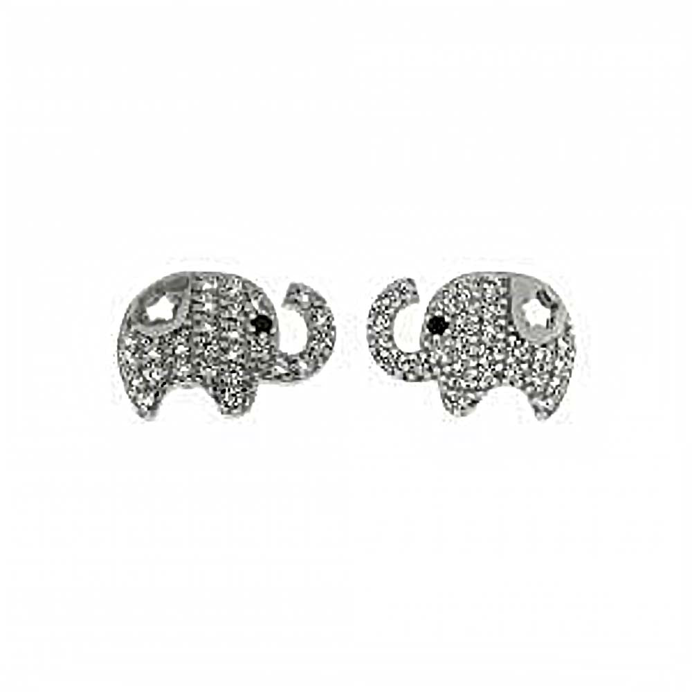 Sterling Silver Elephant Shaped Stud Earrings With Pave CZ