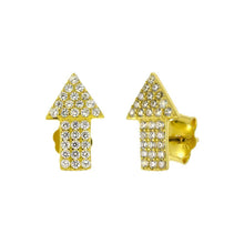 Load image into Gallery viewer, Sterling Silver Arrow Micro Pave Cubic Zirconia Gold Plated Stud Earrings