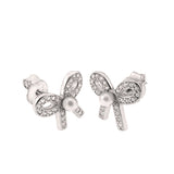 Sterling Silver Clear CZ Bow Pearl Stud Earrings