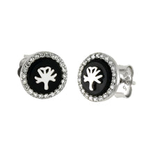 Load image into Gallery viewer, Sterling Silver Leaf On Black Onyx CZ Stud Earrings