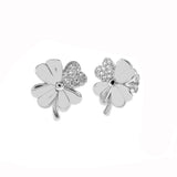 Sterling Silver Rhodium Four Leaf Clover Stud Earrings Width-10.5mm, Height-12mm