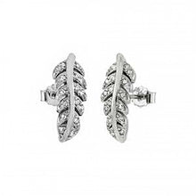 Load image into Gallery viewer, Sterlng Silver Feather Shaped Earrings With Clear CZ
