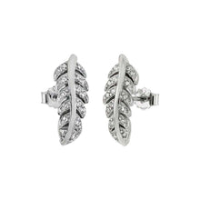 Load image into Gallery viewer, Sterlng Silver Feather Shaped Earrings With Clear CZ
