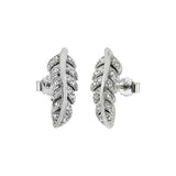 Sterlng Silver Feather Shaped Earrings With Clear CZ