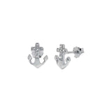Sterling Silver Cubic Zirconia Anchor Stud Earrings