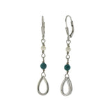 Sterling Silver Fresh Water Pearl and Turquoise Bead With Lever-Back - Teardrop Earrings