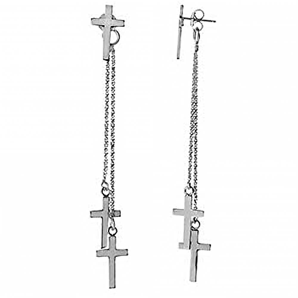 Sterling Silver Dangling Cross Italian Earrings