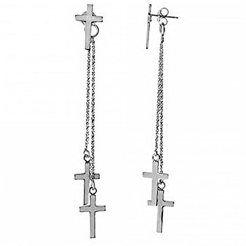 Sterling Silver Dangling Cross Italian Earrings