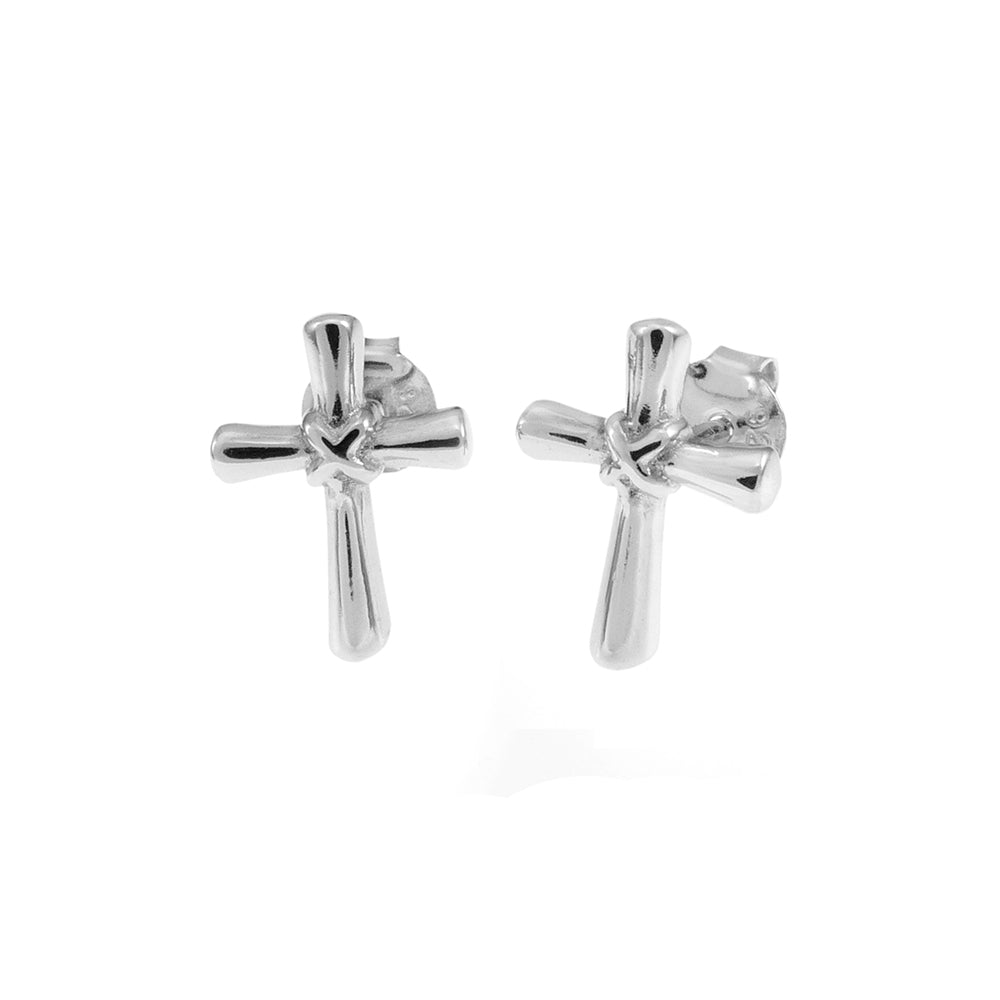 Sterling Silver Rhodium Cross Stud Earrings Width-8.5mm, Height-11.4mm