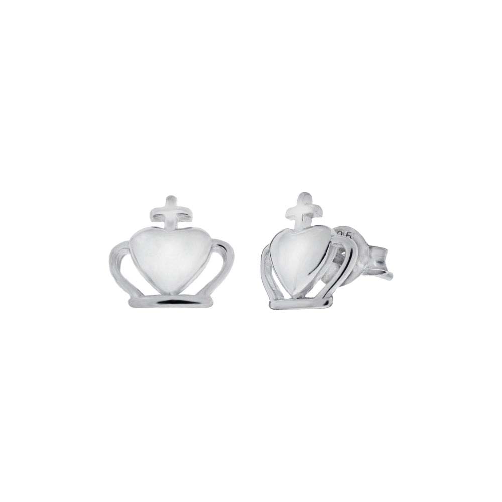 Sterling Silver Crown Rhodium Stud Earrings