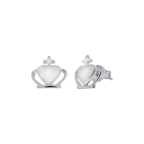 Sterling Silver Crown Rhodium Stud Earrings