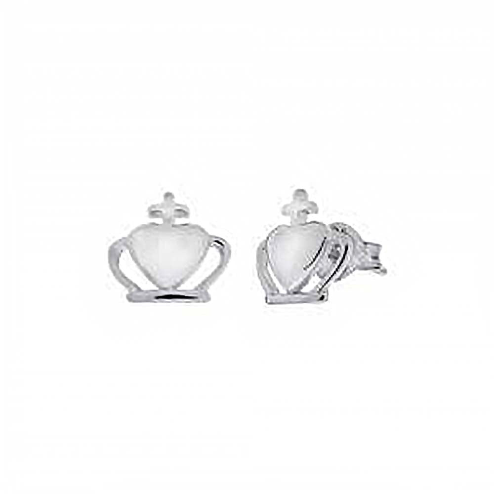 Sterling Silver Rhodium Plated Crown Shaped Stud Earrings