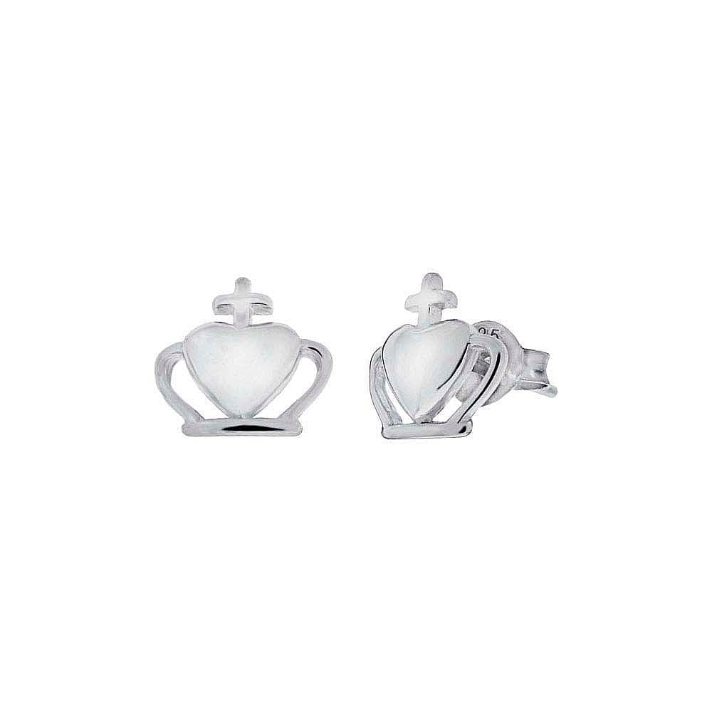 Sterling Silver Rhodium Plated Crown Shaped Stud Earrings
