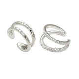 Sterling Silver Two Lines Cubic Zirconia Ear Cuff Earrings