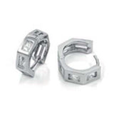 Sterling Silver Stylish Clear Cz Heptagon Huggie Earrings with Earring Diameter 16MM and Earring Width of 5MM