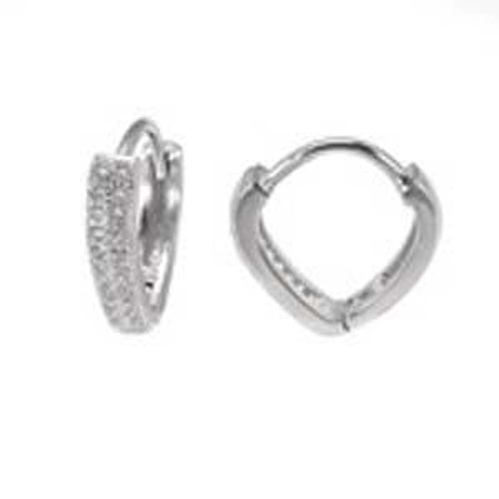 Sterling Silver Cubic Zirconia Pave Heart Shape Huggies Earrings And Width 3 mm