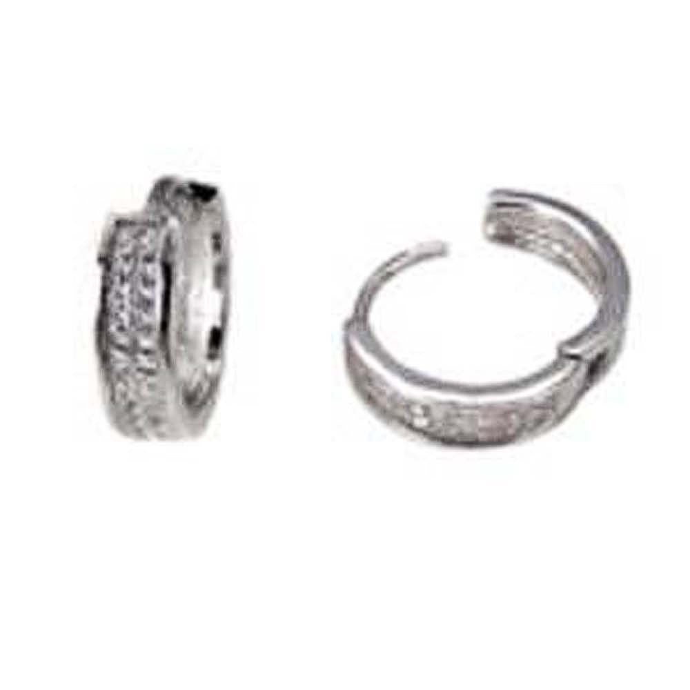 Sterling Silver 2 Line Micro Pave Clear CZ Fancy Huggie Earrings with Earring Diameter of 16MM and Earring Width of 4.2MM