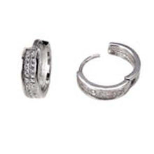 Load image into Gallery viewer, Sterling Silver 2 Line Micro Pave Clear CZ Fancy Huggie Earrings with Earring Diameter of 16MM and Earring Width of 4.2MM