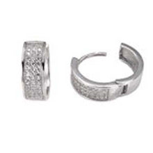 Load image into Gallery viewer, Sterling Silver 3 Line Micro Pave Clear CZ Fancy Huggie Earrings with Earring Diameter of 15.5MM and Earring Width of 5.5MM