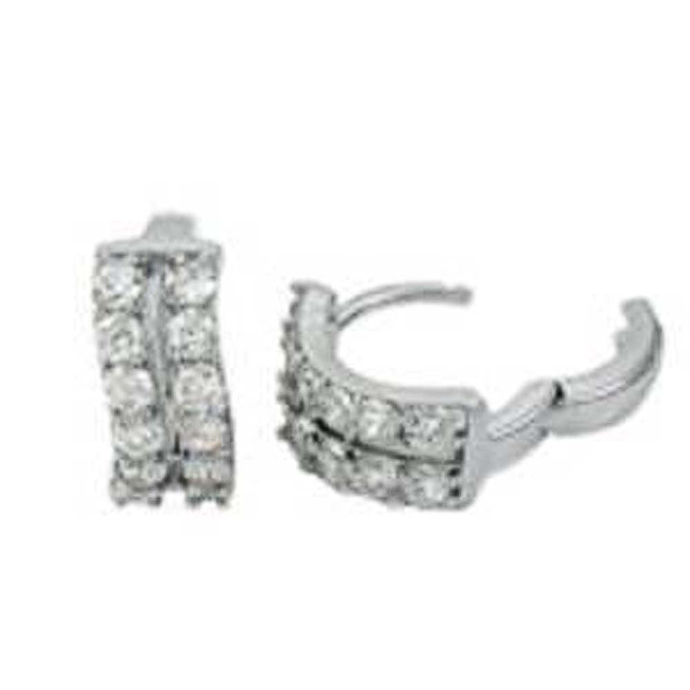 Sterling Silver 15MM 2 Line Cz Huggie Earrings with Earring Diameter of 15.88MM and Earring Width of 6MM