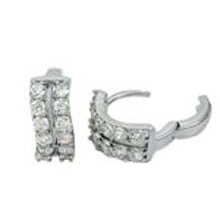Load image into Gallery viewer, Sterling Silver 15MM 2 Line Cz Huggie Earrings with Earring Diameter of 15.88MM and Earring Width of 6MM