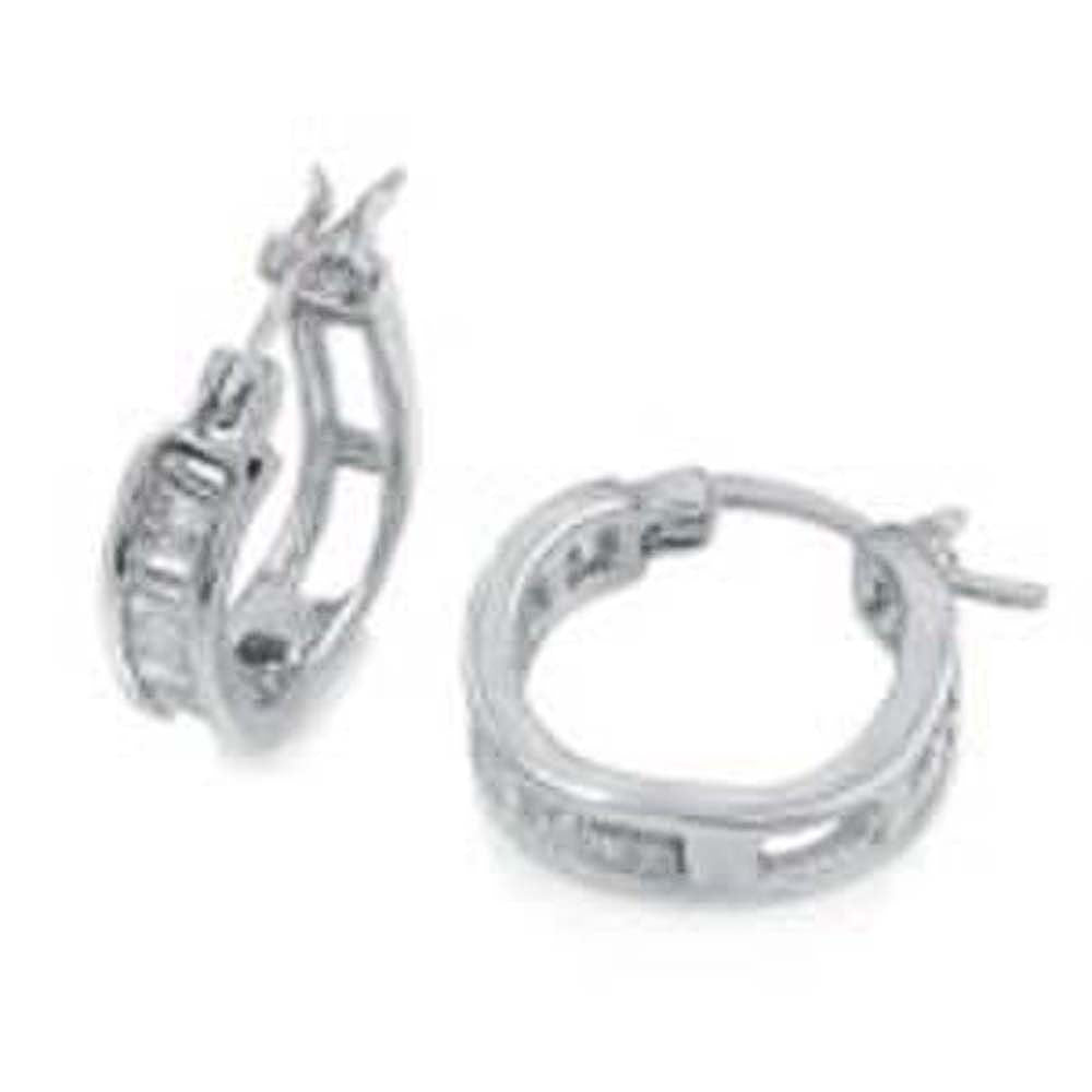 Sterling Silver Baguette Cz Huggie Earrings with Earring Diameter of 16MM and Earring Width of 4MM