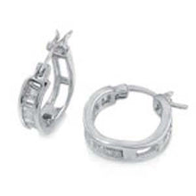 Load image into Gallery viewer, Sterling Silver Baguette Cz Huggie Earrings with Earring Diameter of 16MM and Earring Width of 4MM