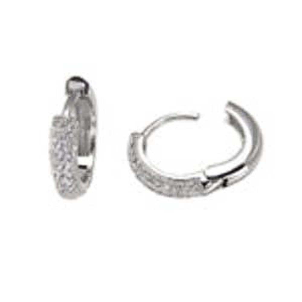 Sterling Silver 3 Line Micro Pave Clear CZ Medium Huggie Earrings with Earring Diameter of 20MM and Earring Width of 4.5MM