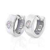 Sterling Silver Oval Cz Huggie Earrings with Earring Diameter of 14.28MM and Earring Width of 5MM