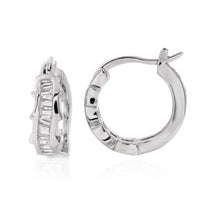 Load image into Gallery viewer, Sterling Silver Baguette Cz Wavy Huggie Earrings with Earring Diameter of 14MM and Earring Width of 4.5MM